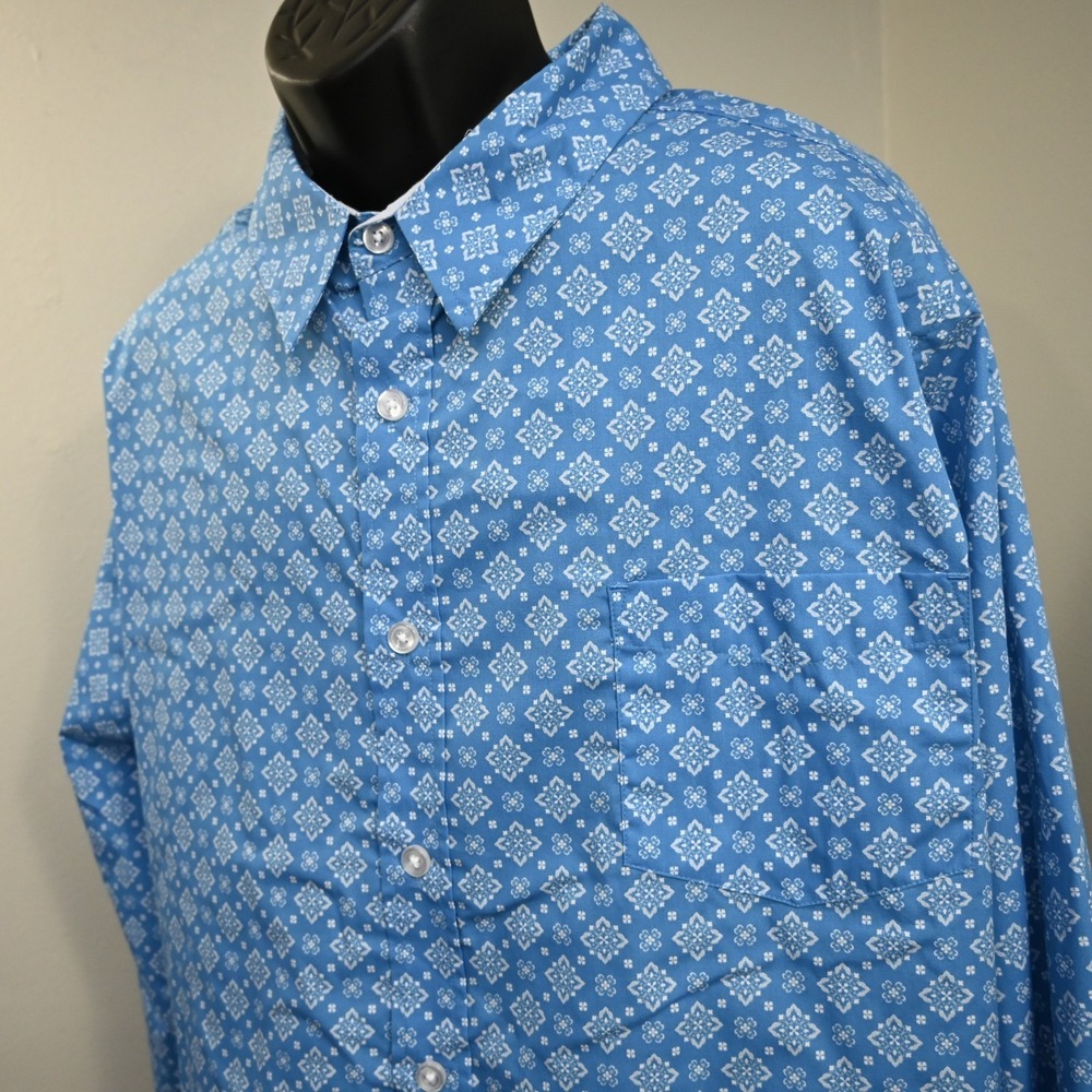 KINGSIZE Button Up‎ Dress Shirt Geometric Long Sleeve Mens Size 4XLB BIG 4X